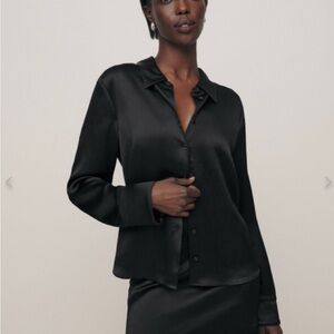 Reformation Black Silk Button Down - S